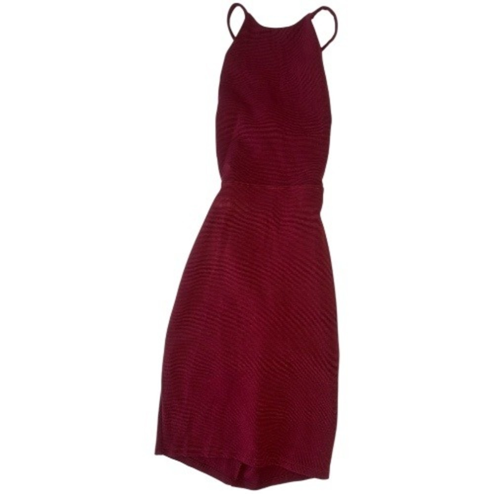 Solemio Burgundy Bandage Dress Lace Up Back Halter Bodycon Mini S